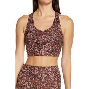 New Zella | Studio Lite Longline Sports Bra In Brown Marron Brush Stroke